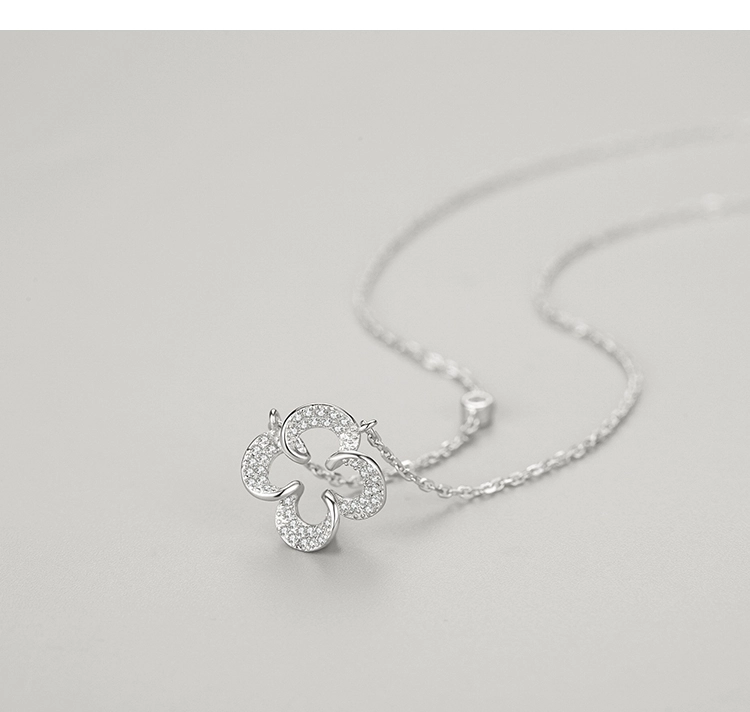 CZ Lucky Clover Leaves Pendant Necklace Sterling Silver