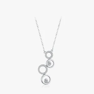 CZ Round Circular Bubble Long Pendant Necklace Sterling Silver
