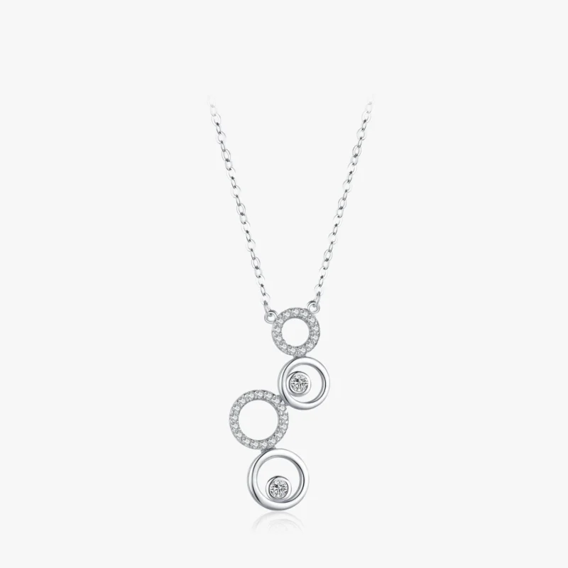 CZ Round Circular Bubble Long Pendant Necklace Sterling Silver