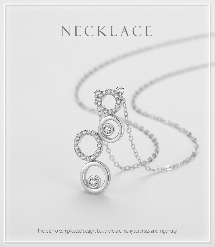 CZ Round Circular Bubble Long Pendant Necklace Sterling Silver