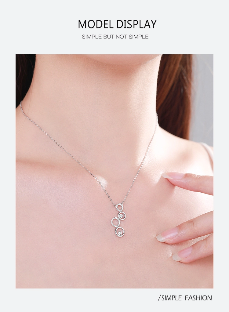 CZ Round Circular Bubble Long Pendant Necklace Sterling Silver