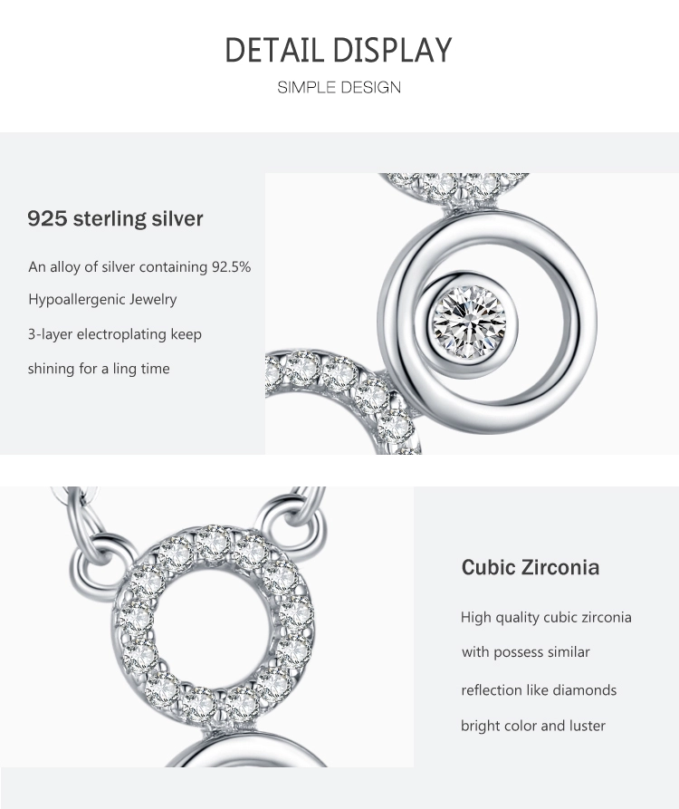 CZ Round Circular Bubble Long Pendant Necklace Sterling Silver