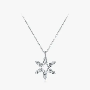 Five-Pointed Star Snowflake Pendant Necklace Sterling Silver