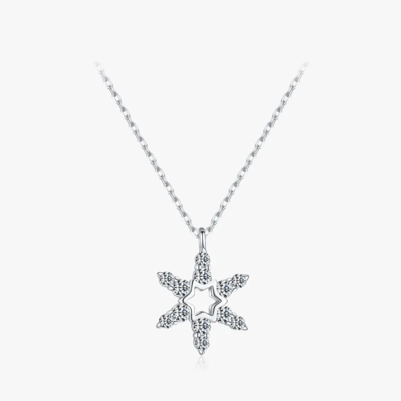 Five-Pointed Star Snowflake Pendant Necklace Sterling Silver