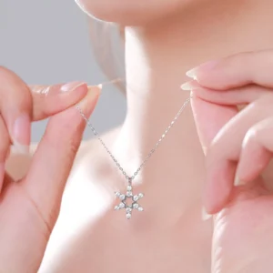 Five-Pointed Star Snowflake Pendant Necklace Sterling Silver