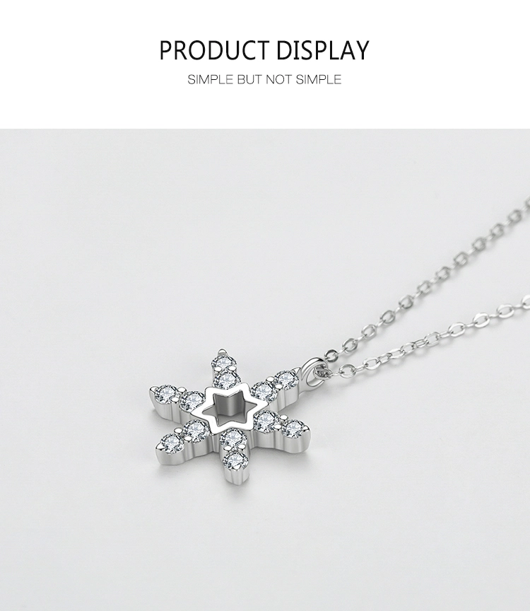 Five-Pointed Star Snowflake Pendant Necklace Sterling Silver