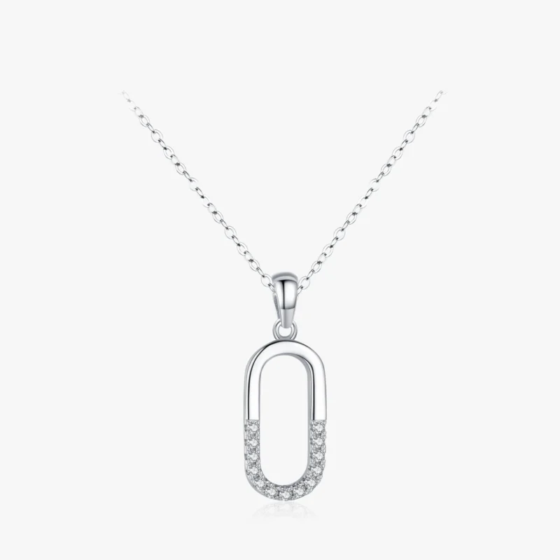 Letter O Shape Geometric Oval Pendant Necklace Sterling Silver