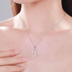 Letter O Shape Geometric Oval Pendant Necklace Sterling Silver