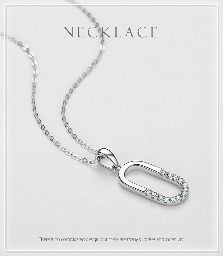 Letter O Shape Geometric Oval Pendant Necklace Sterling Silver