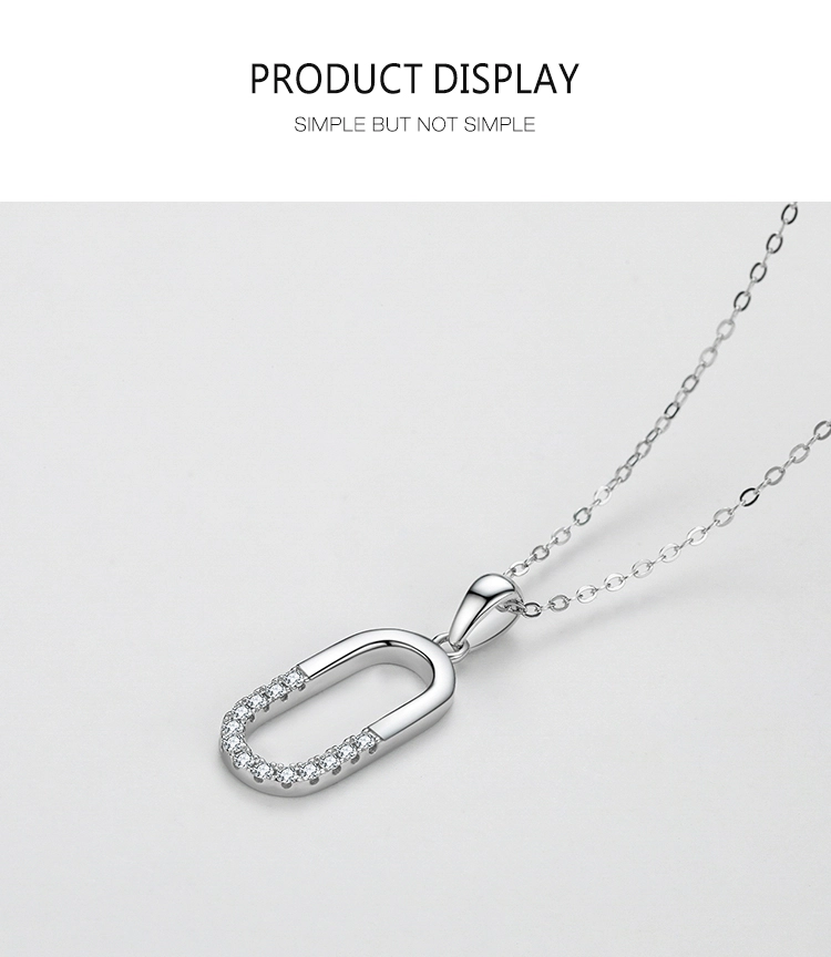 Letter O Shape Geometric Oval Pendant Necklace Sterling Silver