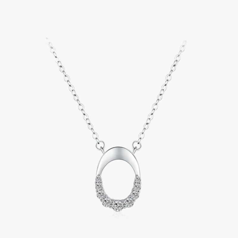 Letter O Geometric Oval Pendant Necklace Sterling Silver