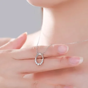 Letter O Geometric Oval Pendant Necklace Sterling Silver