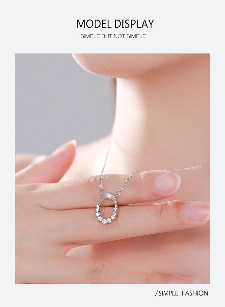 Letter O Geometric Oval Pendant Necklace Sterling Silver