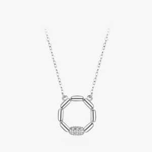 Irregular Geometric Round Circular Pendant Necklace Sterling Silver
