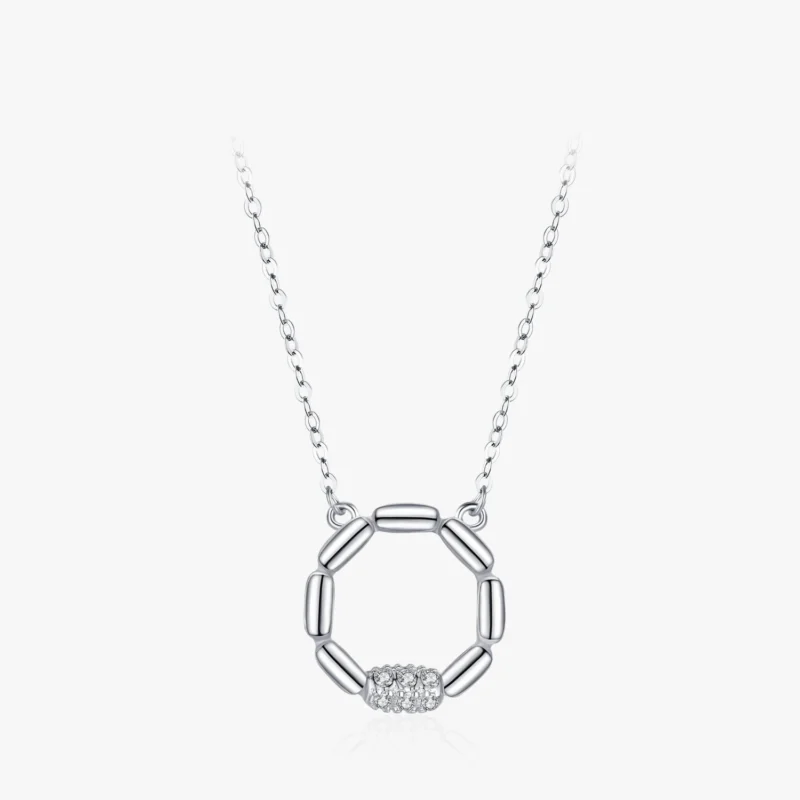 Irregular Geometric Round Circular Pendant Necklace Sterling Silver
