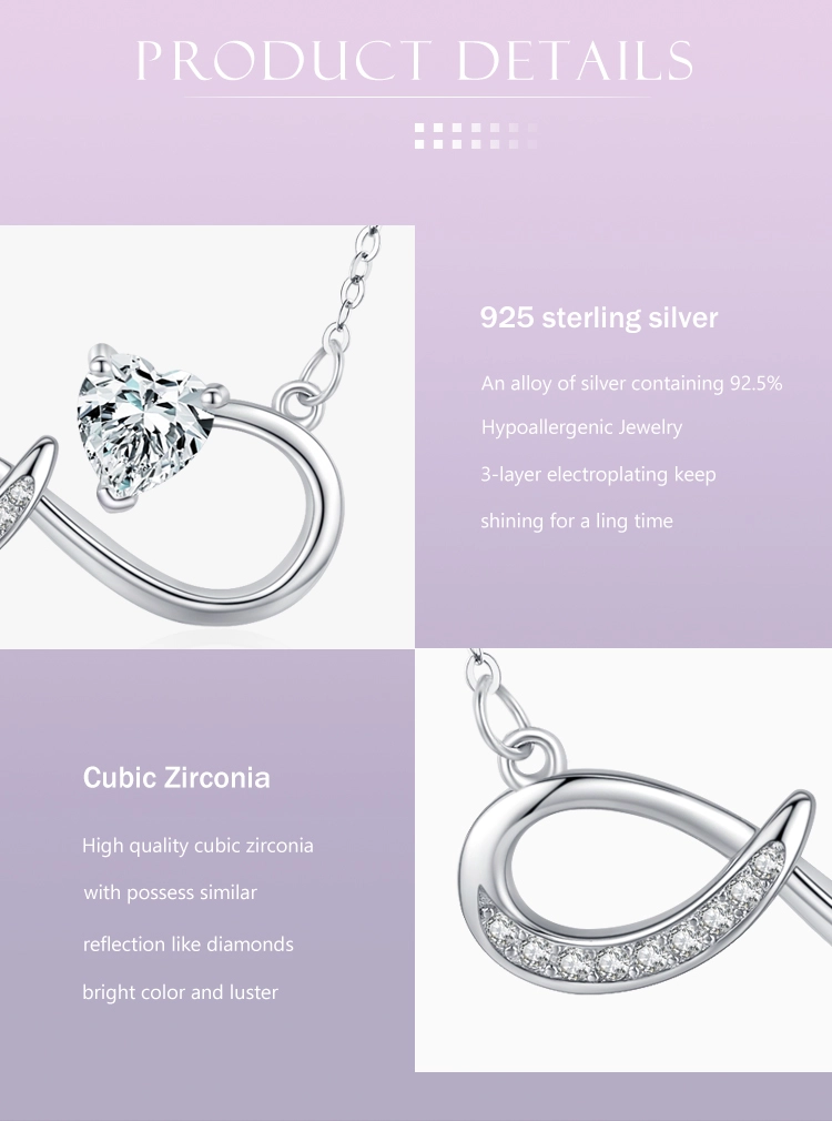 Infinite Love Heart Shining CZ Necklace Sterling Silver