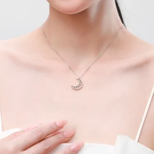 Moon Shape Pendant Necklace Sterling Silver