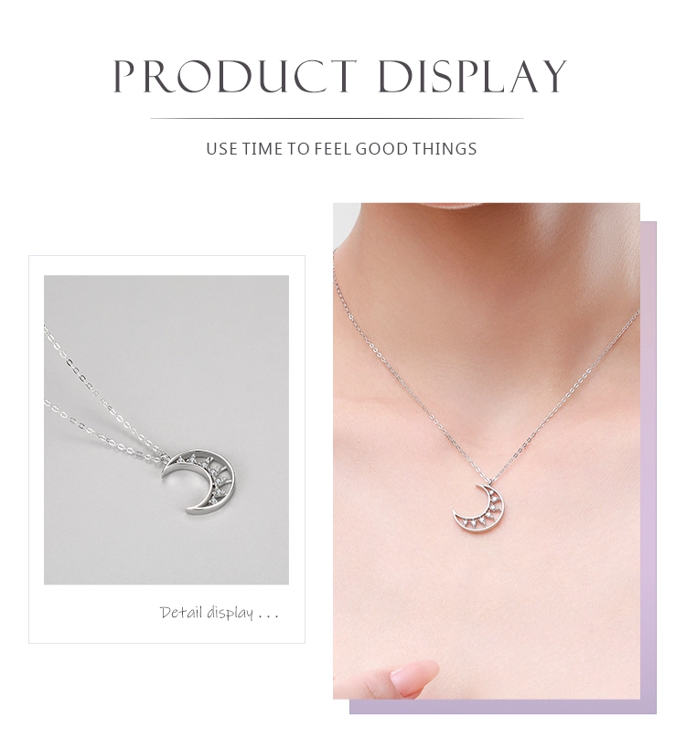 Moon Shape Pendant Necklace Sterling Silver