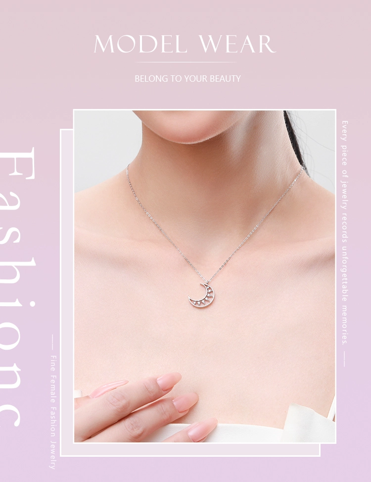 Moon Shape Pendant Necklace Sterling Silver