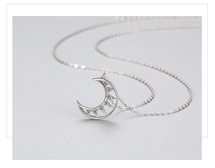 Moon Shape Pendant Necklace Sterling Silver