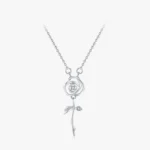 Rose Flower Pendant Zircon Necklace Sterling Silver