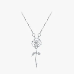 Rose Flower Pendant Zircon Necklace Sterling Silver