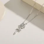 Rose Flower Pendant Zircon Necklace Sterling Silver