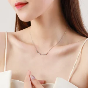 Smile Pendant Necklace Zircon Sterling Silver