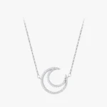 Hollow Moon Pendant Zircon Necklace Sterling Silver