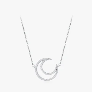 Hollow Moon Pendant Zircon Necklace Sterling Silver