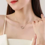 Hollow Moon Pendant Zircon Necklace Sterling Silver