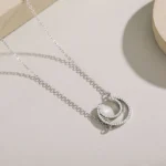 Hollow Moon Pendant Zircon Necklace Sterling Silver