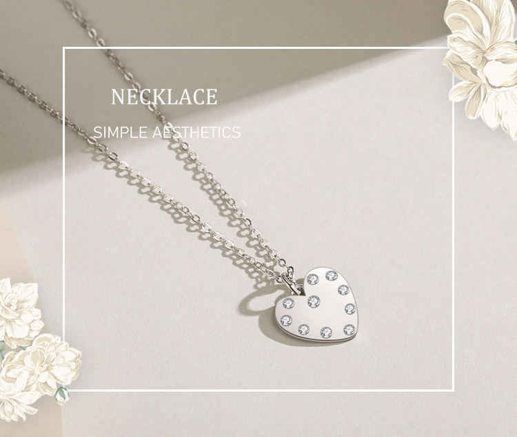 Heart Trendy Pendant Zircon Necklace Sterling Silver