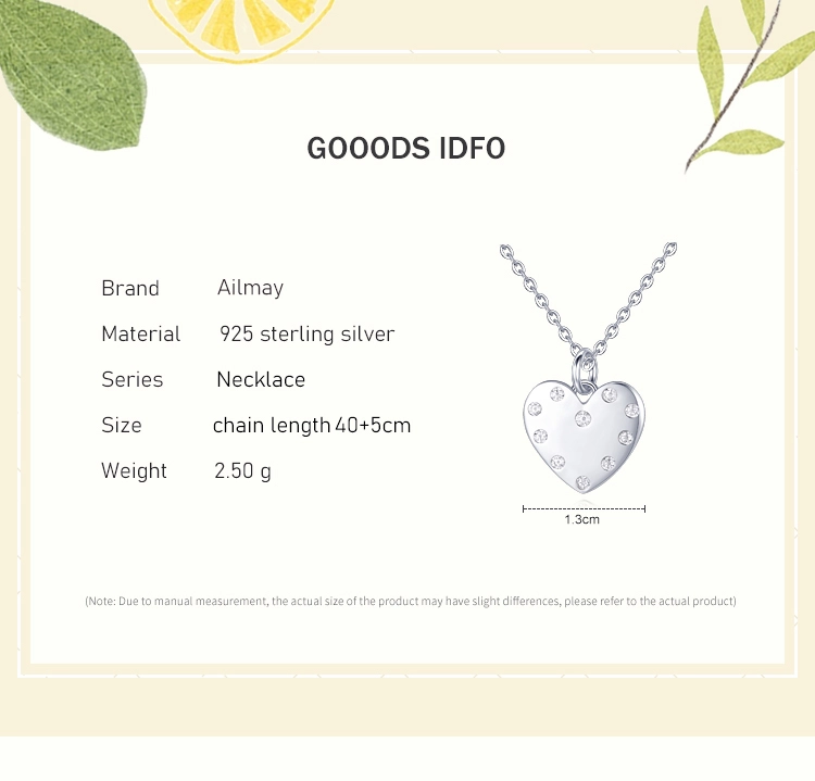 Heart Trendy Pendant Zircon Necklace Sterling Silver