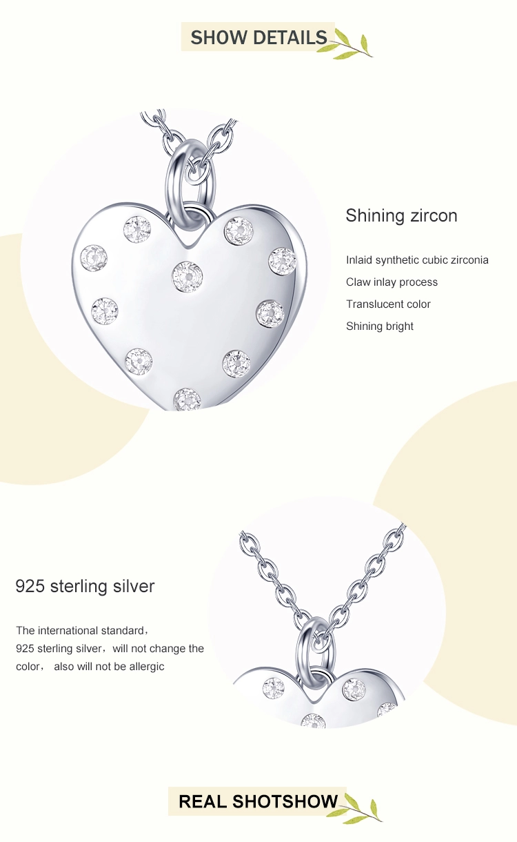 Heart Trendy Pendant Zircon Necklace Sterling Silver