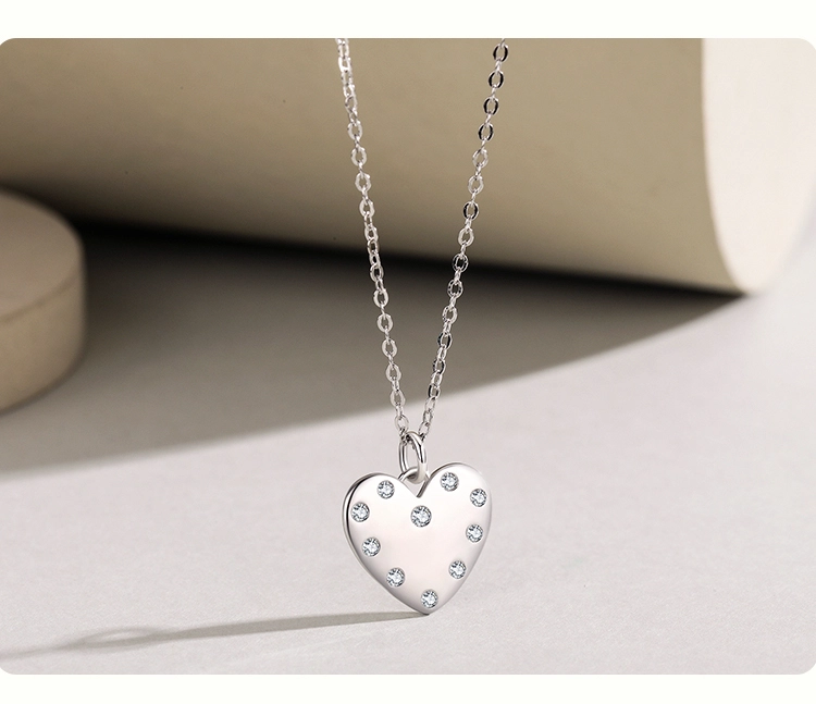 Heart Trendy Pendant Zircon Necklace Sterling Silver