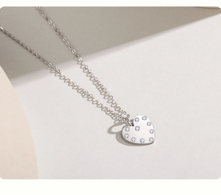Heart Trendy Pendant Zircon Necklace Sterling Silver