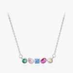 Rainbow CZ Geometric Design Necklace Sterling Silver