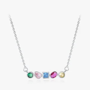 Rainbow CZ Geometric Design Necklace Sterling Silver