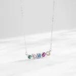 Rainbow CZ Geometric Design Necklace Sterling Silver