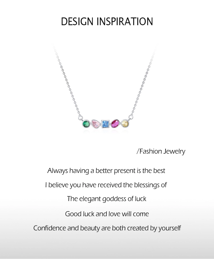 Rainbow CZ Geometric Design Necklace Sterling Silver