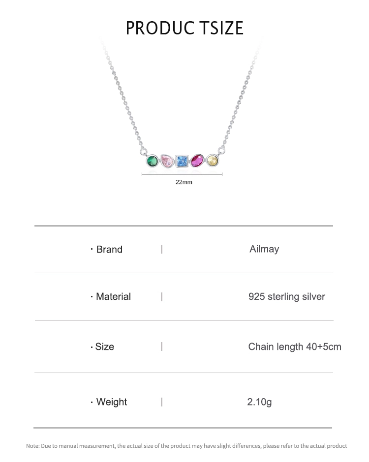 Rainbow CZ Geometric Design Necklace Sterling Silver