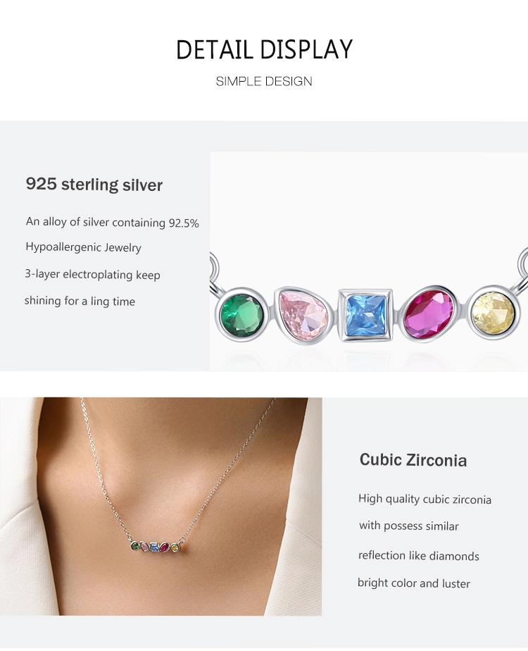 Rainbow CZ Geometric Design Necklace Sterling Silver