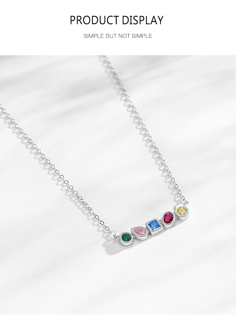 Rainbow CZ Geometric Design Necklace Sterling Silver
