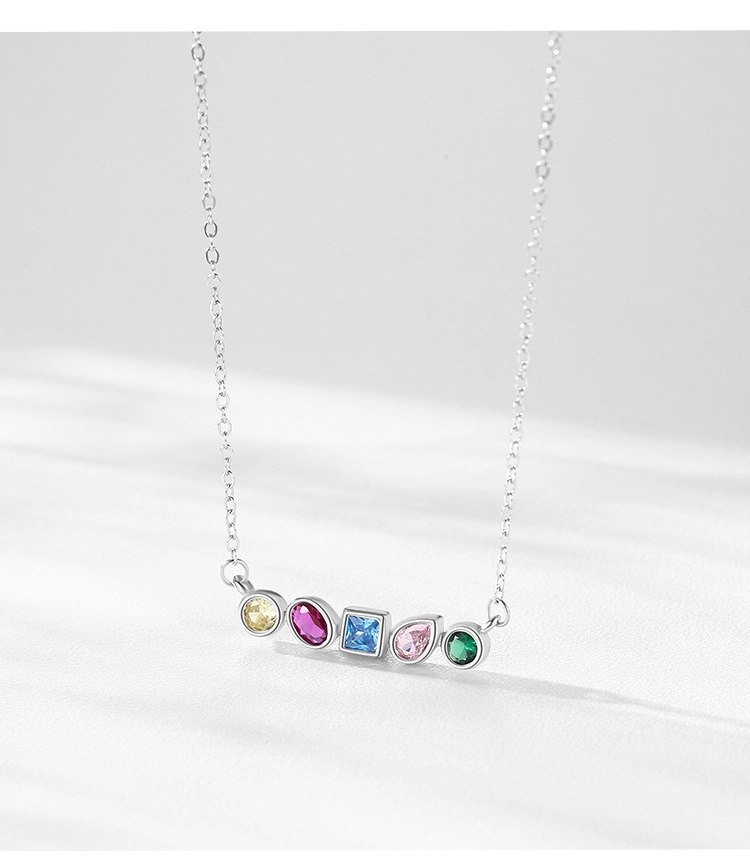 Rainbow CZ Geometric Design Necklace Sterling Silver