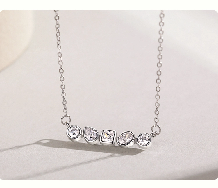Irregular Geometric Combination Pendant Necklace Sterling Silver