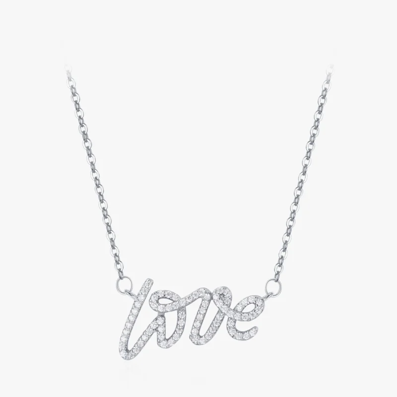 Love Letter CZ Pendant Necklace Sterling Silver