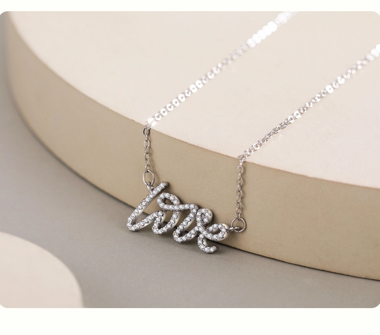 Love Letter CZ Pendant Necklace Sterling Silver