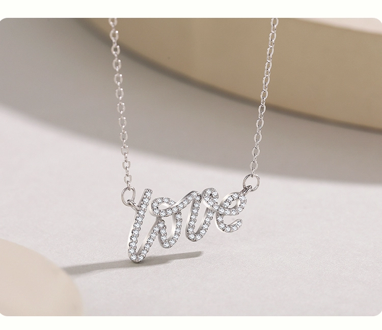 Love Letter CZ Pendant Necklace Sterling Silver