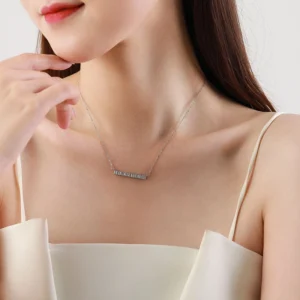 Zircon Rectangle Pendant Necklace Sterling Silver